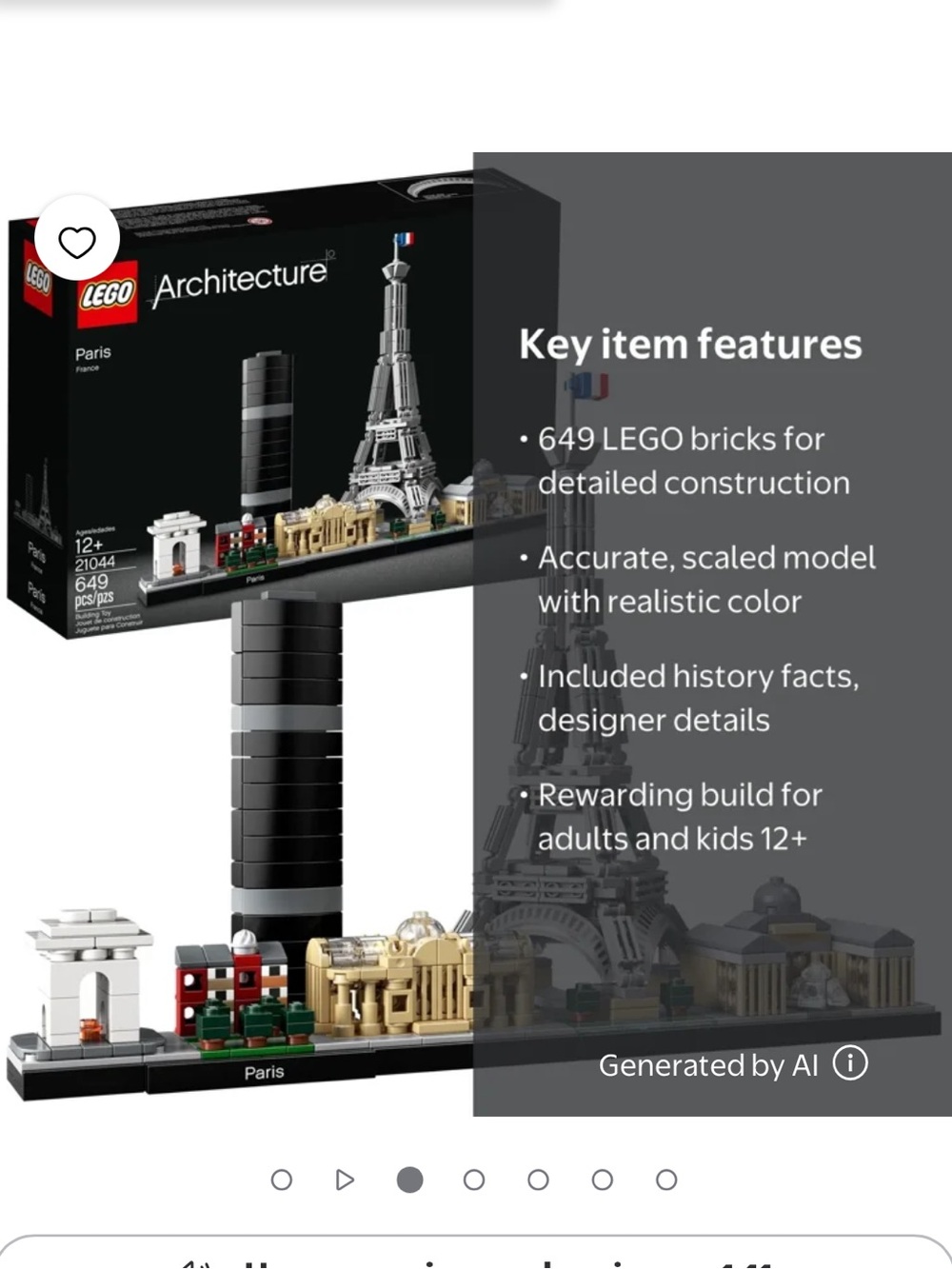 LEGO Architecture Paris Skyline, Collectible Model Building Kit w/ Eiffel Tower - Picture 2 of 5